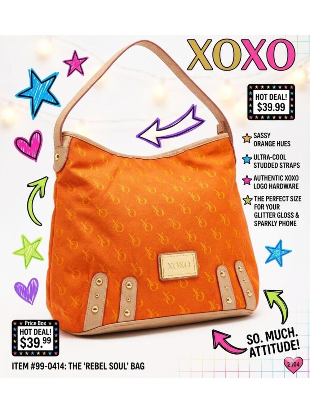 Vintage Y2K XOXO Orange Monogram Baguette Purse Tan Trim Purse
